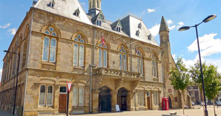 exterior view of Bishop Auckland Town Hall